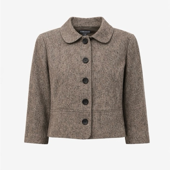 Club Monaco Taupe Wool Blend Tweed Cropped Blazer - Picture 2 of 8